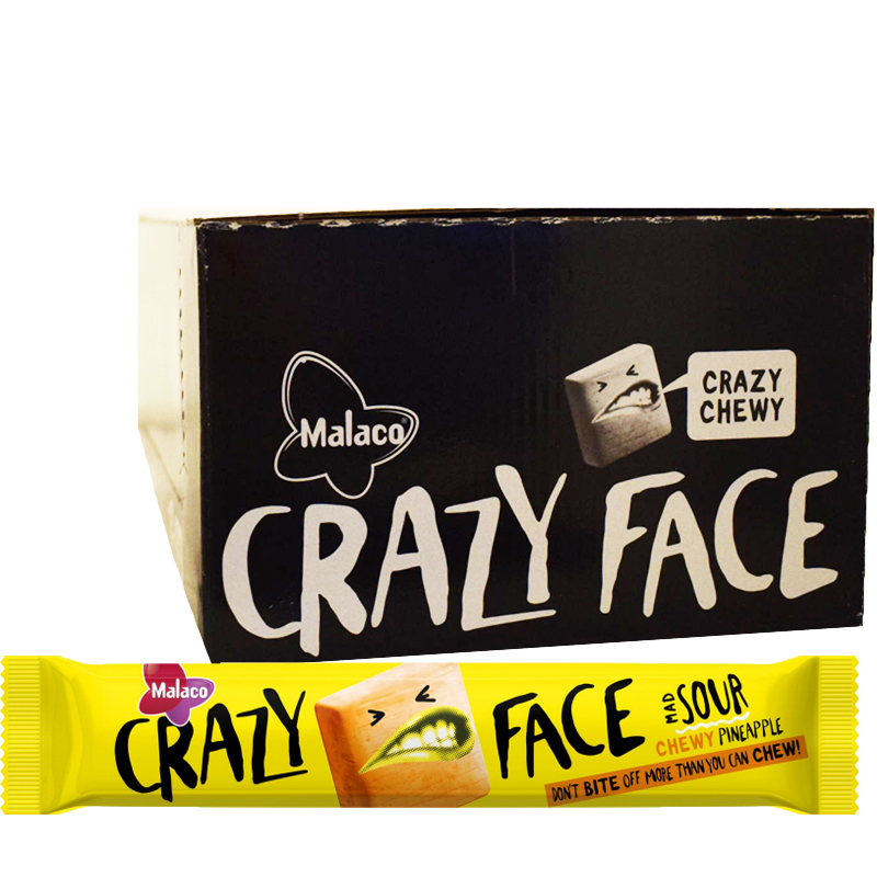 Hel Låda Godis "Crazy Face Chewy Pineapple" 24 x 34g - 51% rabatt