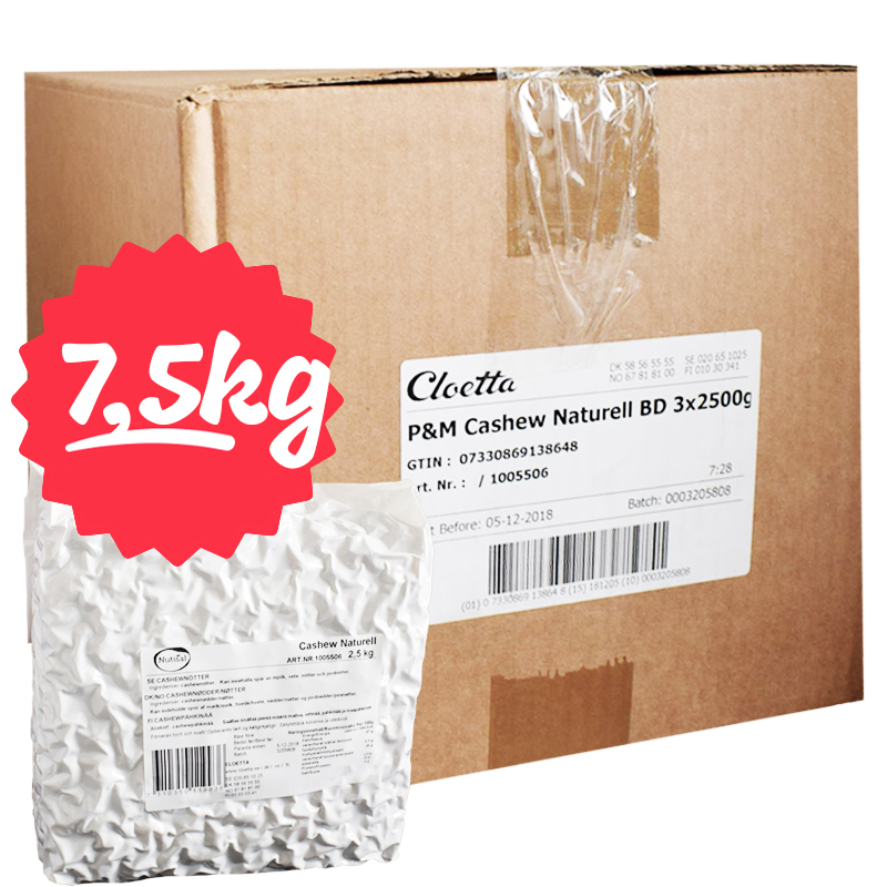 Hel Låda Cashewnötter Naturell 3 x 2500g - 73% rabatt