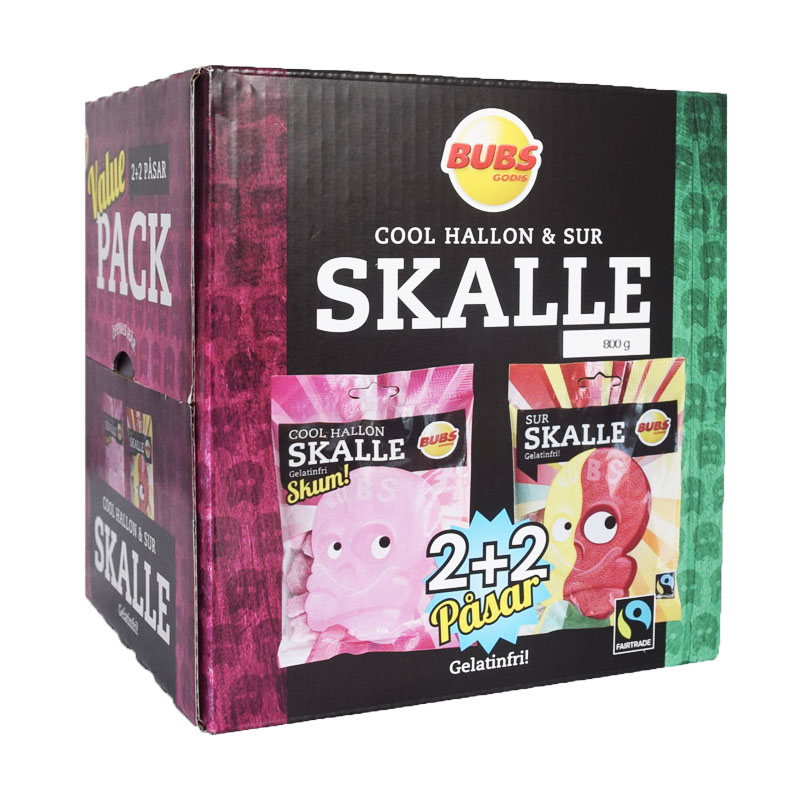 Hel Låda Godisskallar "Hallon & Surskallar" 4 x 200g - 41% rabatt