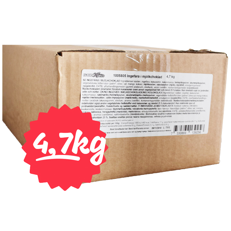 Hel Låda Godis Ingefära Mjölkchoklad 4,7kg - 79% rabatt