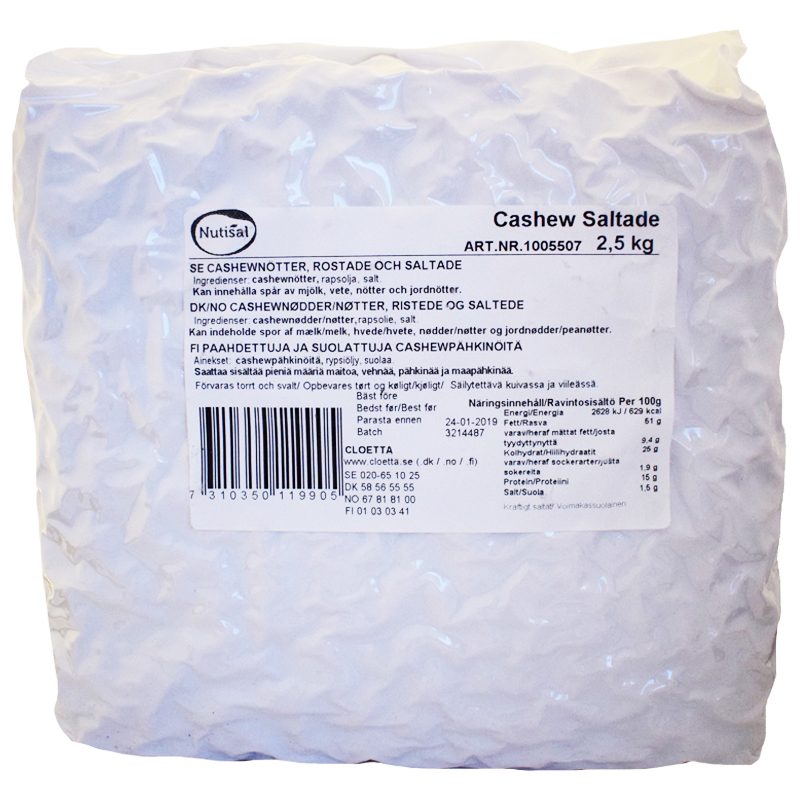Cashewnötter Saltade 2,5kg - 50% rabatt